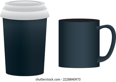 amazing illustration of  mug and disposable coffee cup