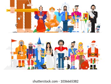 Amazing illustration of people in different professions. Vector flat illustration. Characters isolated on white background. People of the profession. A ready set of characters for animation.