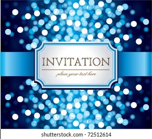 Amazing  invitation on blue glittering background