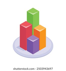 An amazing isometric Icon of bar chart, used to visualize data, statistics, and comparisons.