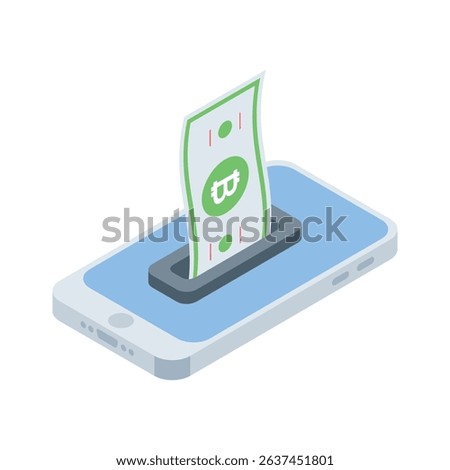 An amazing isometric icon of bitcoin earning
