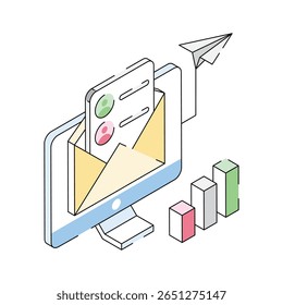 Um ícone isométrico surpreendente de necessidades de marketing por e-mail