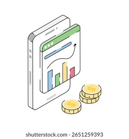 Um incrível ícone isométrico focado em insights de análise financeira