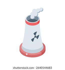 An amazing isometric icon of nuclear power plant station