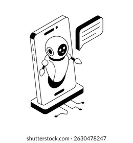 Un asombroso icono isométrico de la comunicación robótica