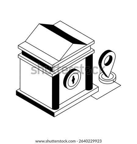An amazing isometric icon showing bank location pin