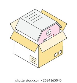An amazing isometric icon showing home moving process