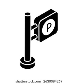 An amazing isometric icon showing parking sign area
