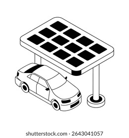 An amazing isometric icon of solar car terminal