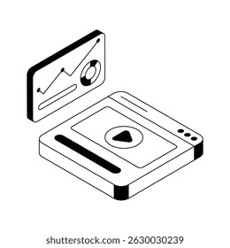 An amazing isometric icon of video statistics graph