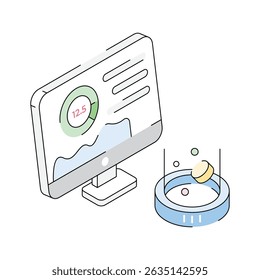 Um incrível ícone isométrico visualizando métricas de desempenho de dados