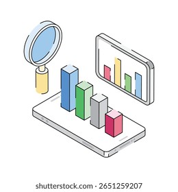 Um incrível ícone de contorno isométrico de pesquisa de mercado precisa