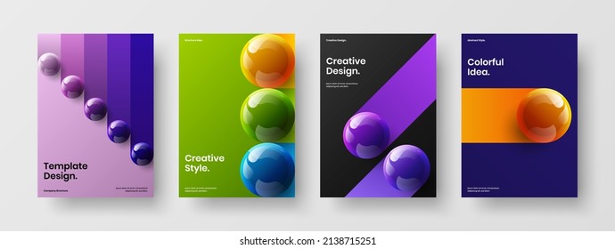 Amazing journal cover A4 design vector layout composition. Premium realistic balls pamphlet template bundle.