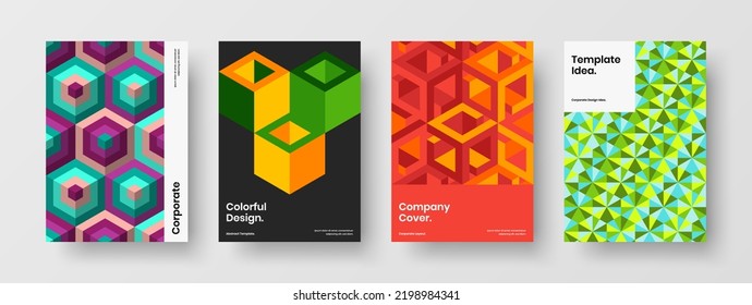 Amazing journal cover A4 design vector template composition. Unique geometric tiles banner concept collection.