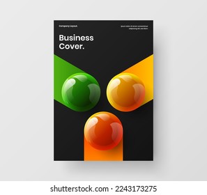 Amazing journal cover A4 design vector illustration. Geometric 3D spheres leaflet layout.