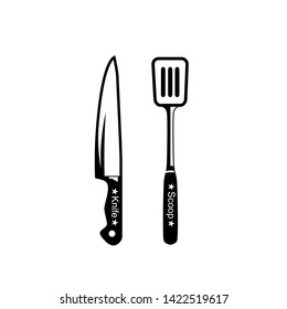 Amazing knife and scoop tools for kitchen Image graphic icon logo design abstract concept vector stock. Can be used as a symbol related to cooking.