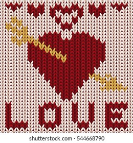 Amazing knitted love heart. Knitting texture. vector illustration