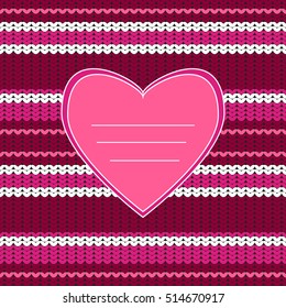 Amazing knitted texture with heart. Knitting seamless pattern. Knit background love.