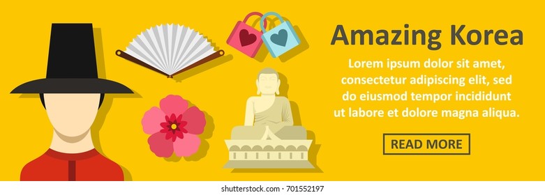 Amazing korea banner horizontal concept. Flat illustration of amazing korea banner horizontal vector concept for web