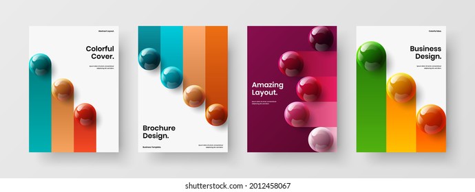 Amazing leaflet A4 vector design layout collection. Abstract realistic spheres corporate identity illustration composition.