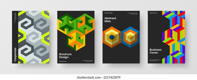 Amazing leaflet vector design illustration set. Original mosaic tiles pamphlet concept composition.