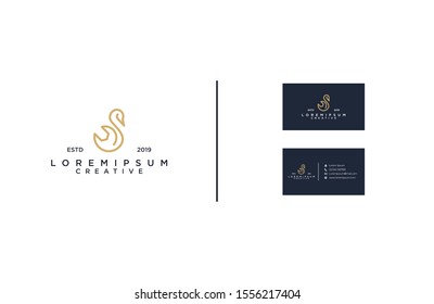 Amazing line art swan and wrench logo and business card design