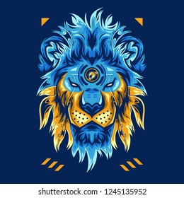 Amazing Lion Head Vector Illustration in Blue Background