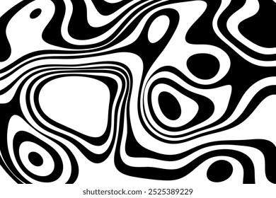 Increíble efecto de líneas líquidas en blanco y negro, Ilustración vectorial.