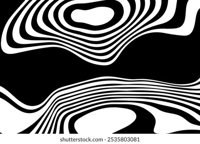 Incrível efeito de linhas de liquefazer em preto e branco, ilustração vetorial.