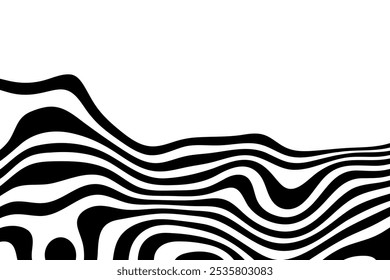 Incrível efeito de linhas de liquefazer em preto e branco, ilustração vetorial.