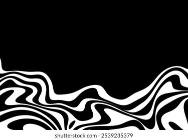 Increíble efecto de líneas líquidas en blanco y negro, Ilustración vectorial.