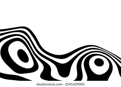 Increíble efecto de líneas líquidas en blanco y negro, Ilustración vectorial.