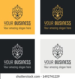Amazing logo design for your business. lined logo Lion. Yellow gold lion logo. Lion head with crown roaring