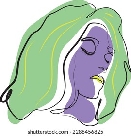 Amazing long hair woman minimalist poster style and pastel color.One line style.