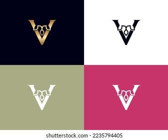 amazing luxury crown beauty logo letter V