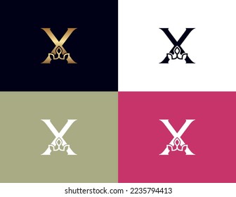 amazing luxury crown beauty logo letter X