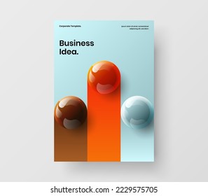 Amazing magazine cover A4 design vector illustration. Colorful 3D balls booklet layout.