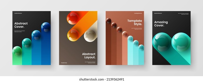 Amazing magazine cover A4 vector design concept composition. Multicolored 3D spheres handbill template set.