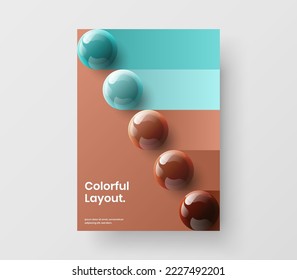 Amazing magazine cover design vector concept. Bright 3D balls banner template.