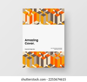 Amazing magazine cover design vector template. Original mosaic shapes company brochure concept.