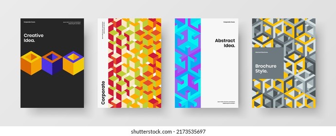 Amazing magazine cover vector design concept composition. Bright mosaic pattern annual report layout collection.