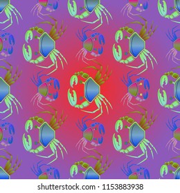 Amazing magic crab multicolor background seamless.