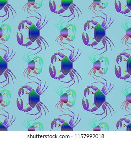 Amazing magical crab multicolor background seamless.