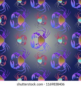 Amazing magical crab multicolor background seamless.