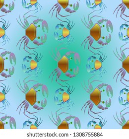 Amazing magical crab multicolor background seamless.