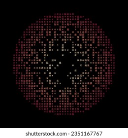 Amazing matrix background in spectral colors. Grid of random old Chinese Tangut symbols. Awesome circular vector illustration.