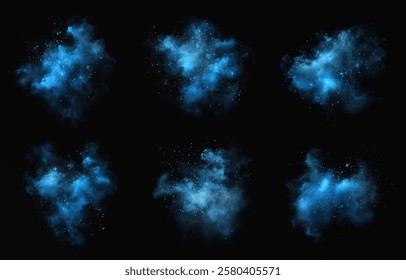 Amazing misty effect with shimmering smoke blue and sparkling tiny stars. A glowing fog filled with luminous particles, blue vapor sprinkled with stardust.	
