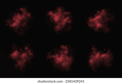 Amazing misty effect with shimmering smoke red and sparkling tiny stars. A glowing fog filled with luminous particles, blue vapor sprinkled with stardust.	
