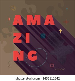 Amazing. Modern abstract vector banner. Flat geometric shapes of different colors in memphis design style. Square template ready for use in web or print design