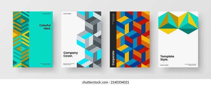 Amazing mosaic hexagons banner illustration set. Modern brochure A4 vector design template composition.